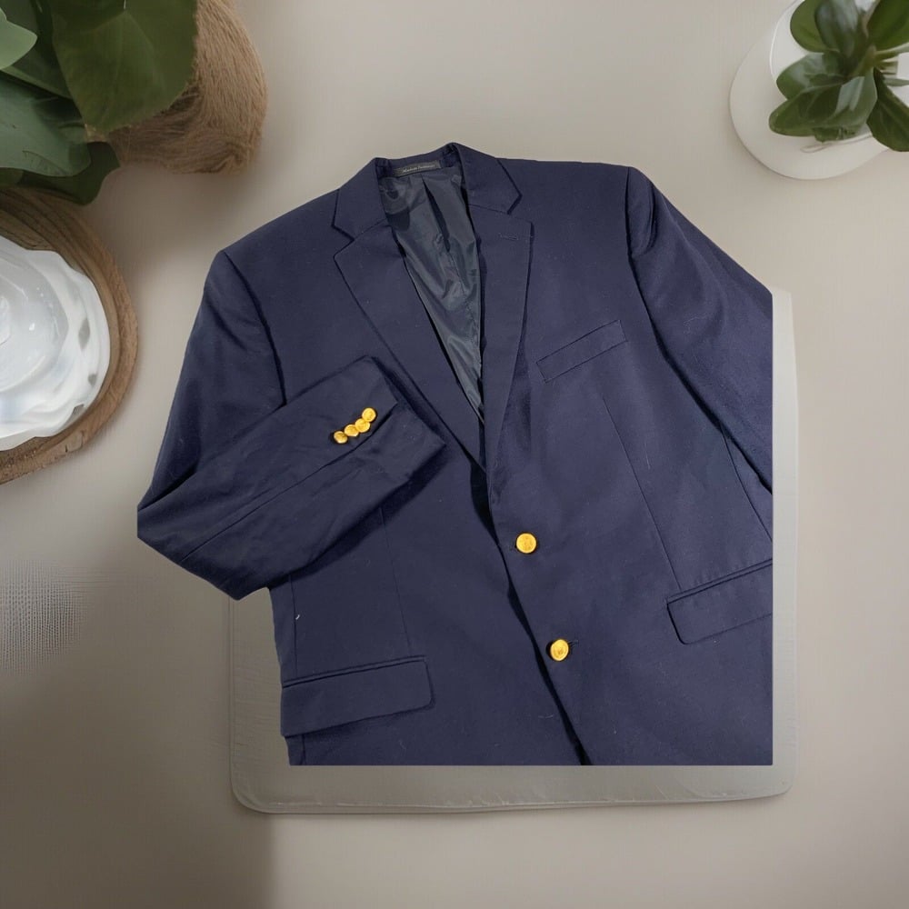 LRL Ralph Lauren Men's 44R Navy Blue Gold 2-Button Blazer Jacket Sport Coat