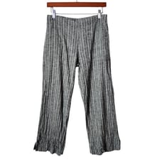 GODDESS GEAR lagenlook crop linen cotton blend micro stripe grey pant S