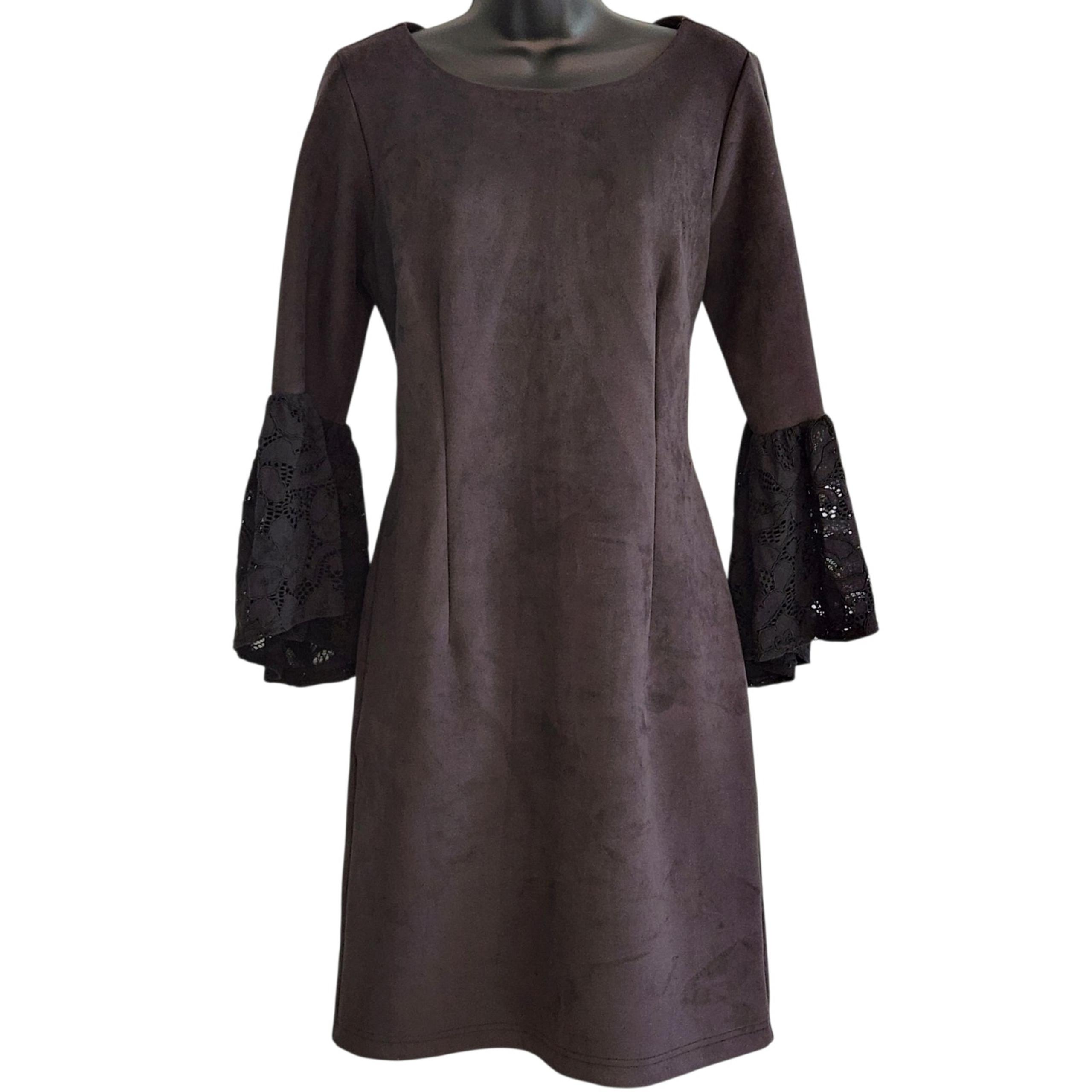 Nanette Lepore sheath dress faux suede bell sleeves black size 8