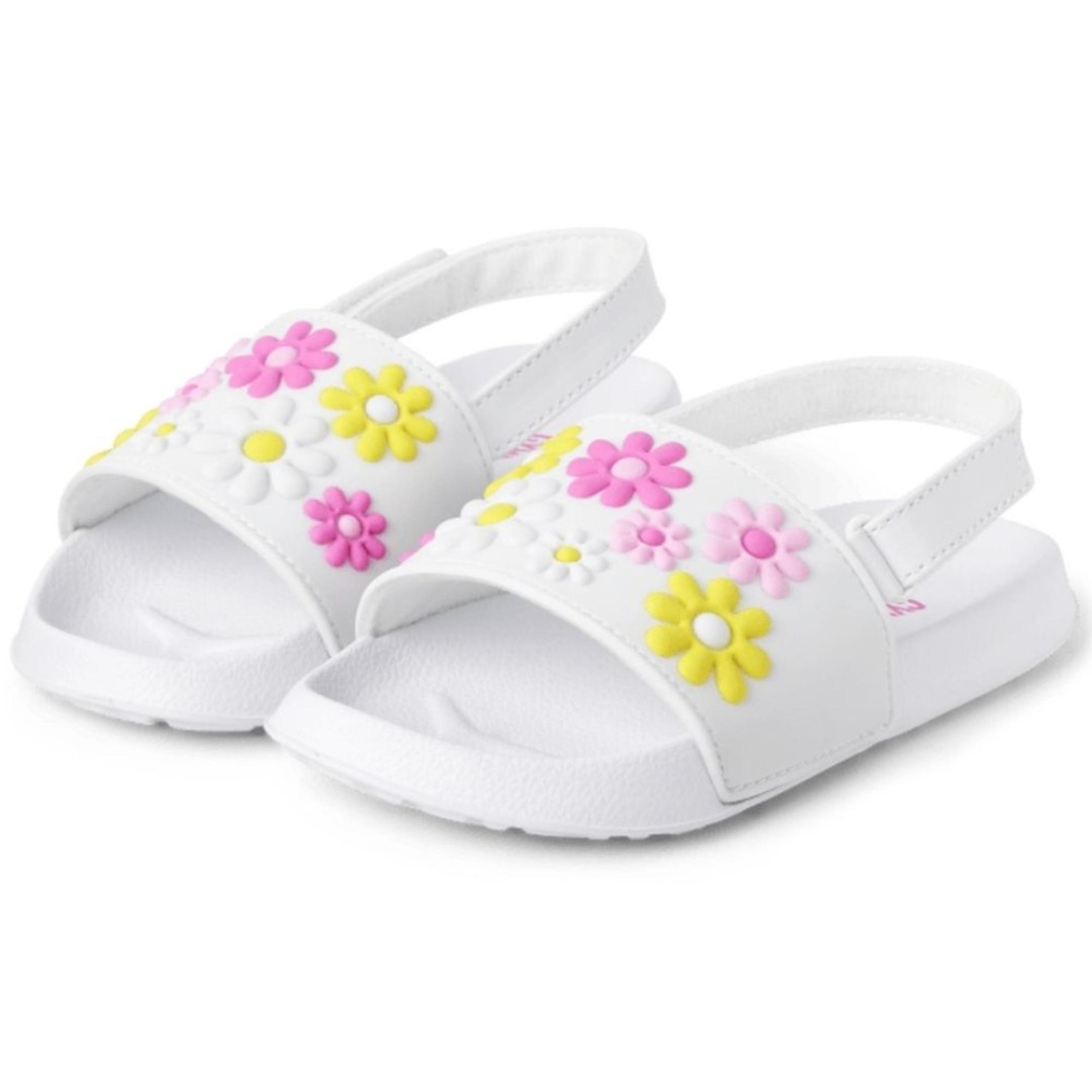 Gymboree Girls Pink & Yellow Daisy Flower White Sandals Swim Slides Size 13 NEW