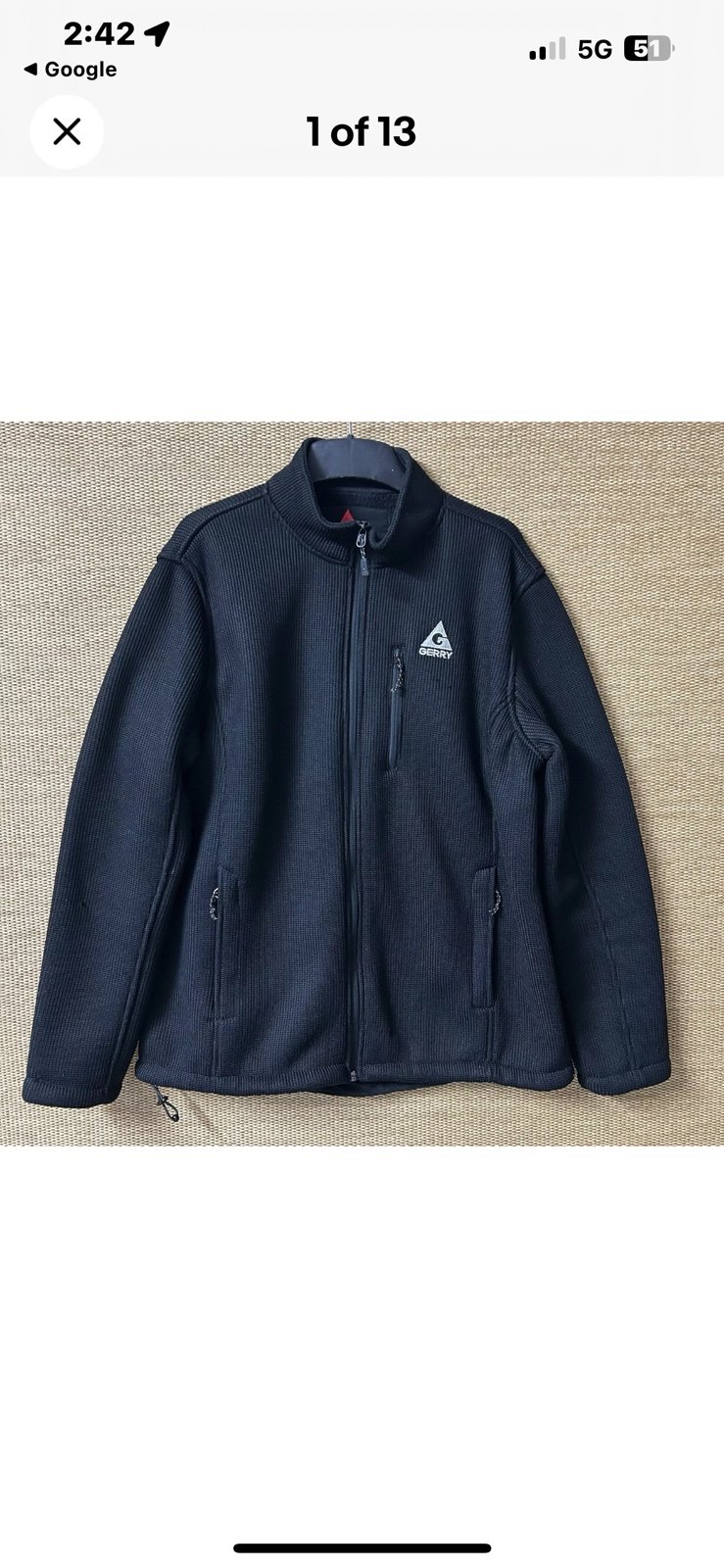Gerry jacket men size medium black textured knit fleece lined full zip heavy zip
