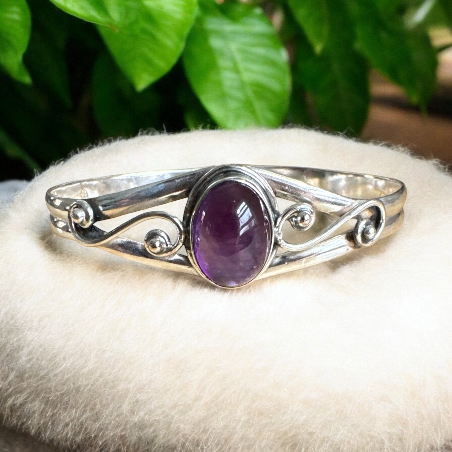 Amethyst Solid 925 Sterling Silver Cuff Bracelet