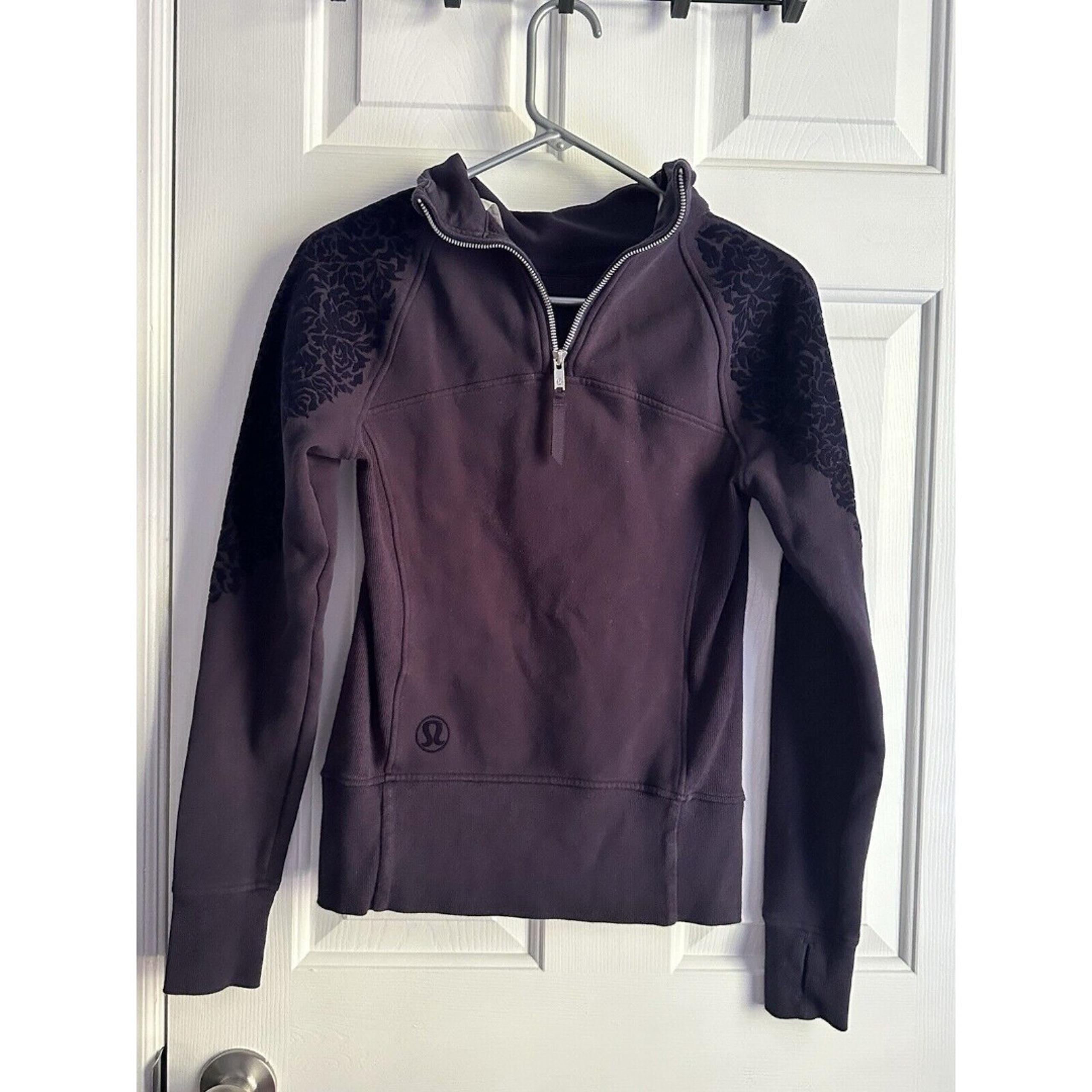 Lululemon Athletica Purple High Neck Pullover w/ Velvet Floral Detail US 2