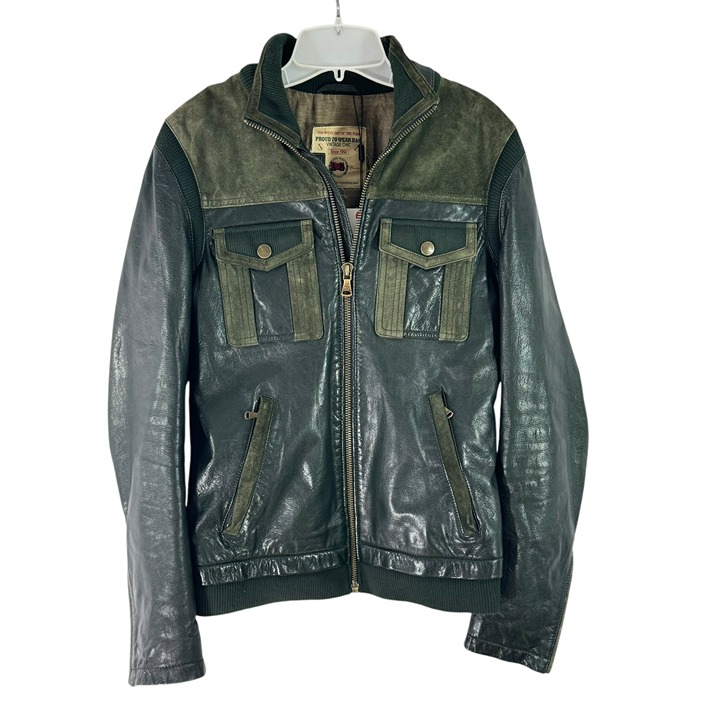 DOLCE & GABBANA Dark Olive Green Leather Vintage Chic Men's Aviator Jacket 48-M