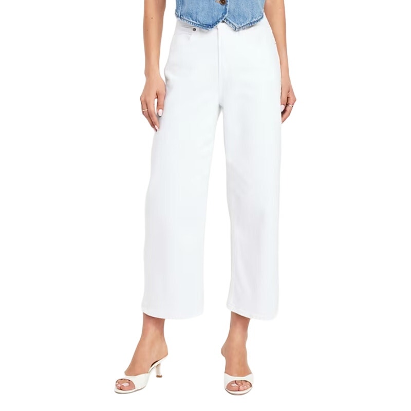 Old Navy Extra High-Waisted Sky-Hi Wide-Leg Crop Jeans in White, Size 12P