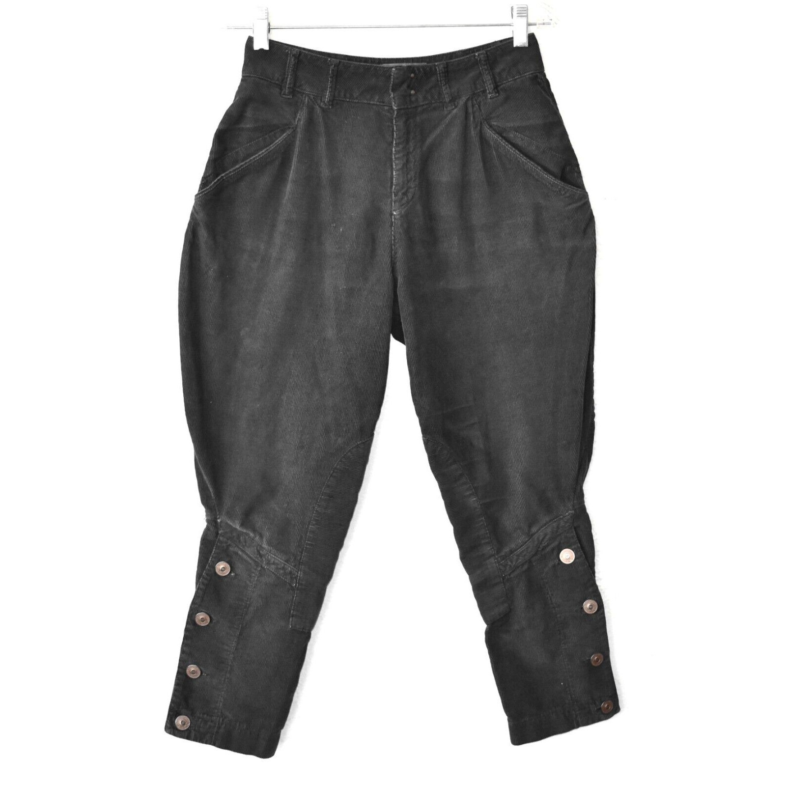 Auth ALEXANDER MCQUEEN Dark Gray Corduroy Crop Harem Embossed Button Pants Sz 38