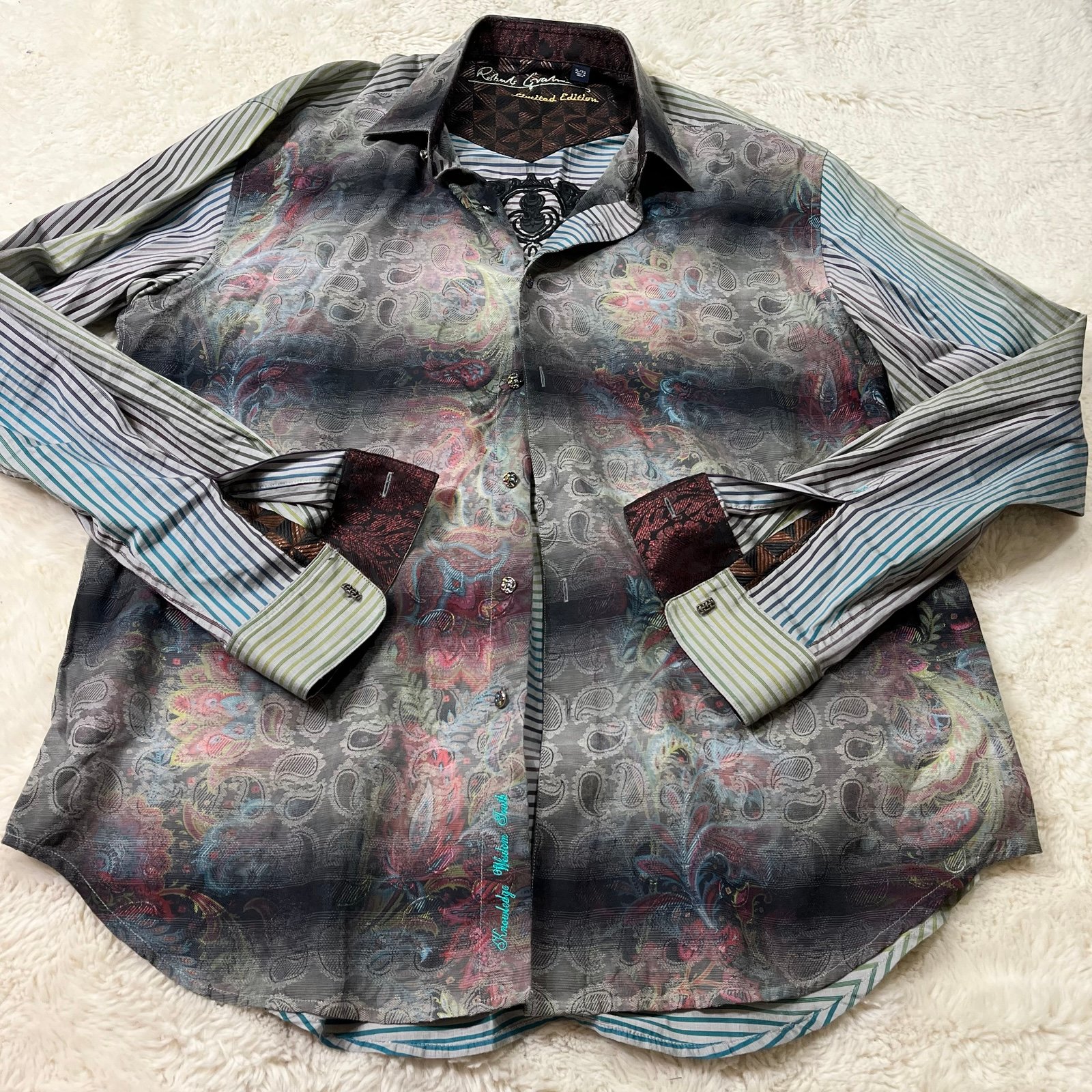 Robert Graham Striped Paisley Shirt Mens Size XL Limited Edition
