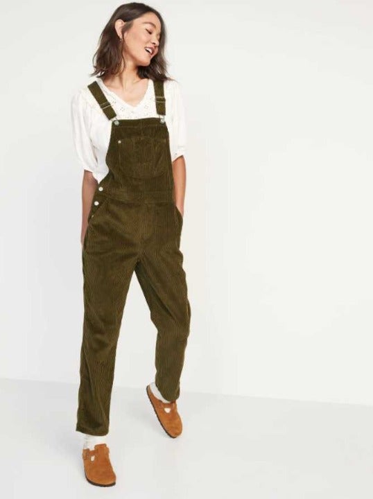 New women's 16 Old Navy brown corduroy slouchy straight workwear overalls