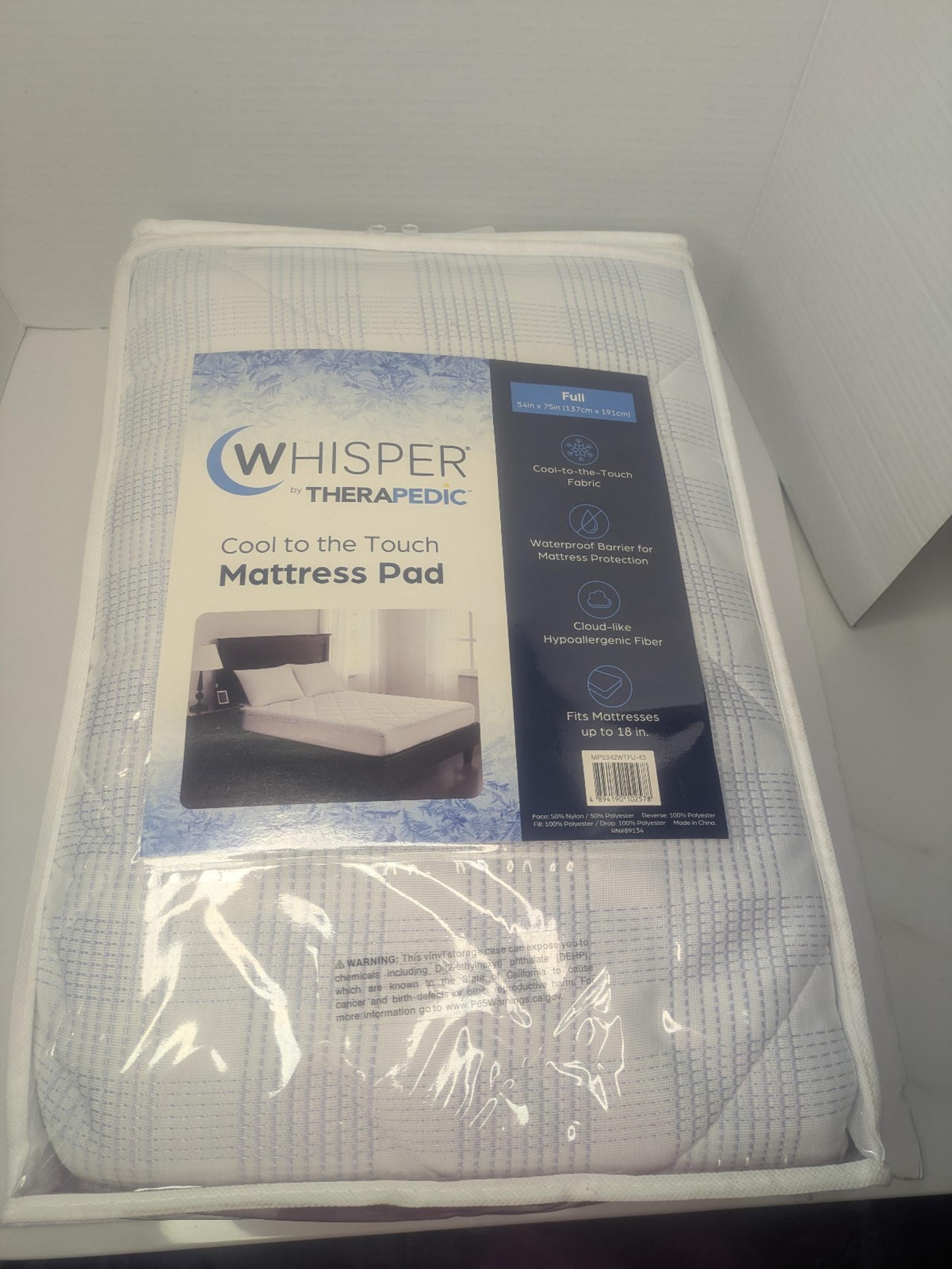 Whisper by Therapedic White  mattress pad-Moisture Wicking Cool to the touchfull