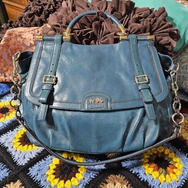 Coach Madison Pinnacle Abby Satchel Purse in Gorgeous Teal Leather