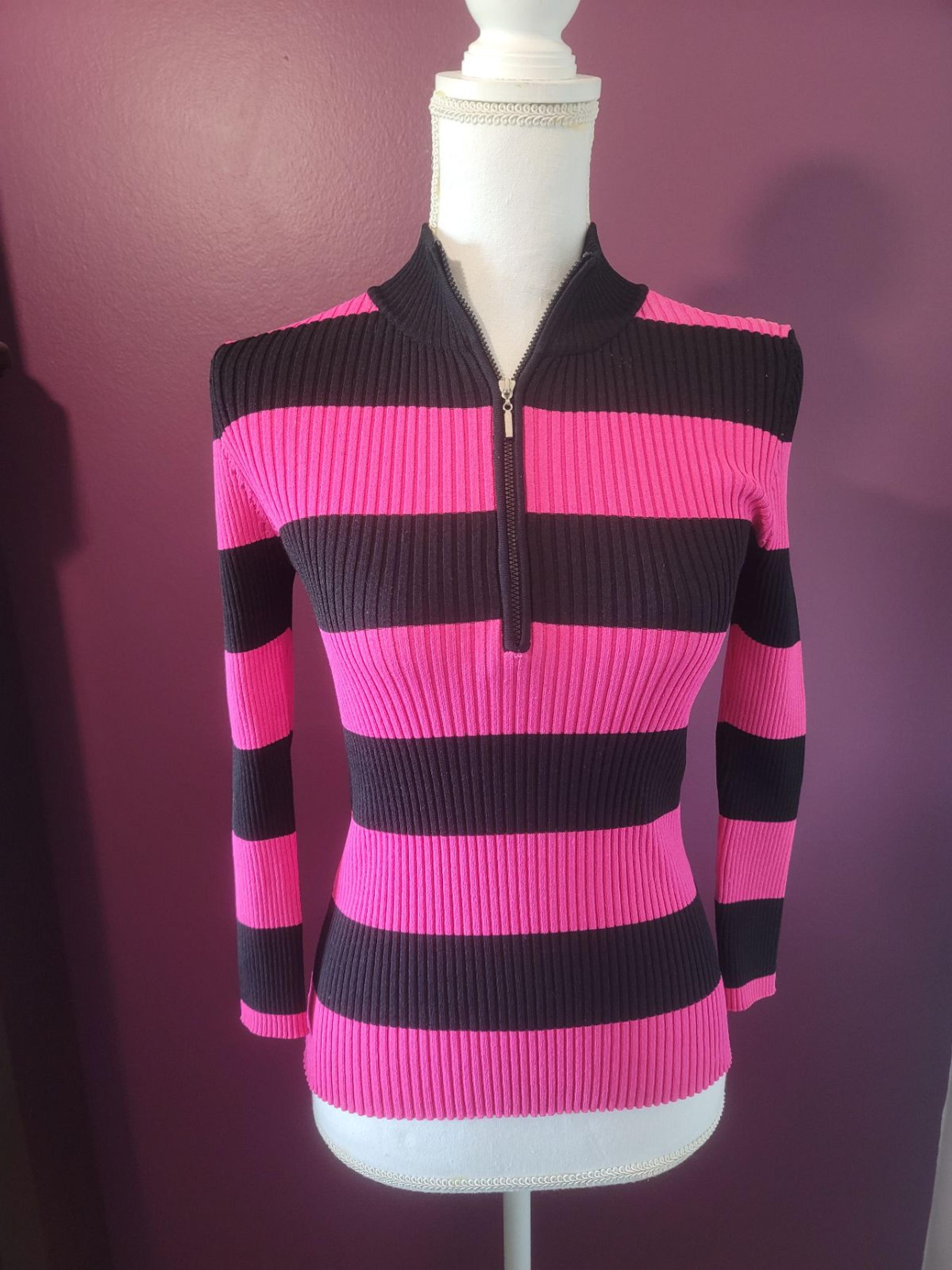 Cable & Gauge,  black and pink striped knit l/s top