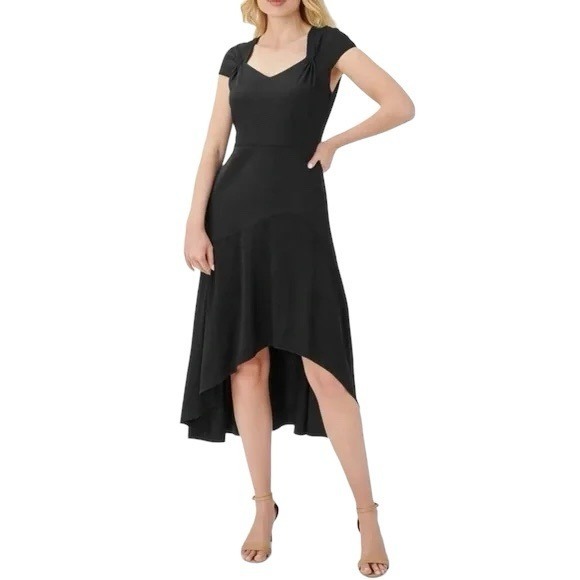 NWOT 149 Adrianna Papell Bertha Neck Cap Sleeve Fit Flare High Low Hem Crepe 4