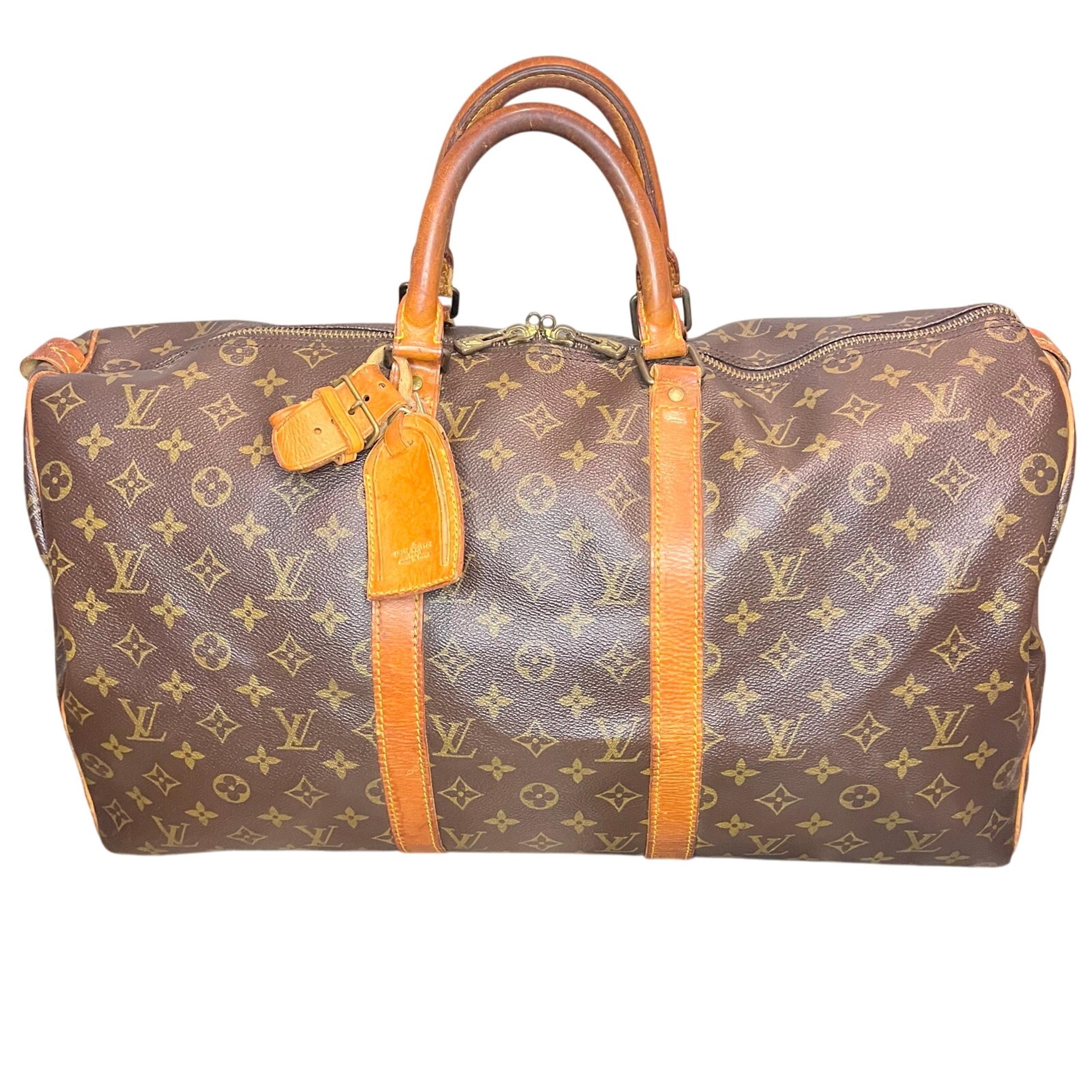 Louis Vuitton Keepall 50 Monogram Duffle Bag - Vintage -w Luggage Tag & Loop Set