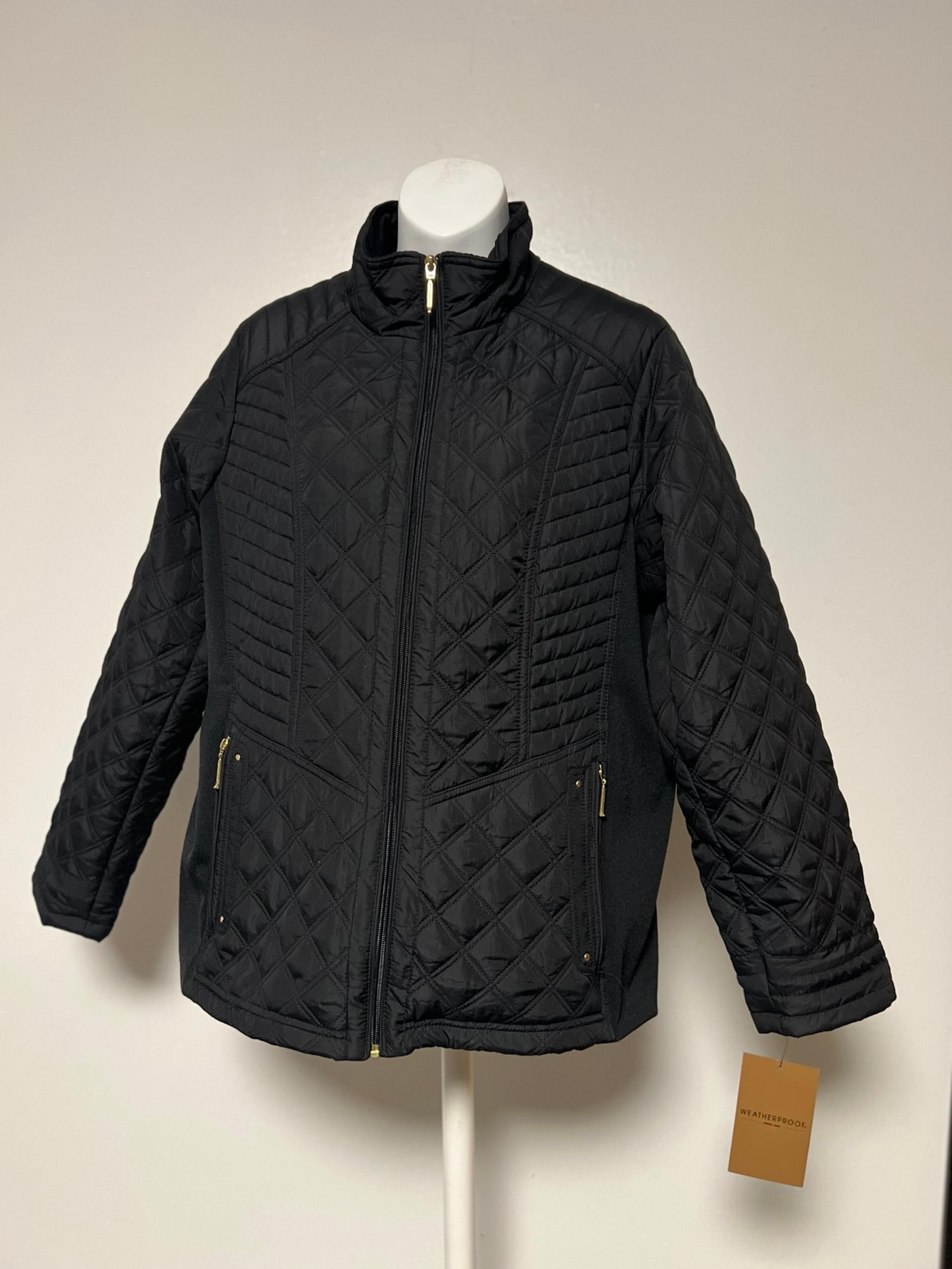 Weatherproof Women Black Jacket Quilted Zip Up Pocket Size 1X NEW