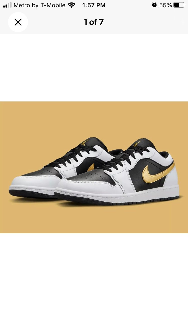 Nike Air Jordan 1 Low Shoes White Black Metallic Gold 553558-172 Men's Size 11