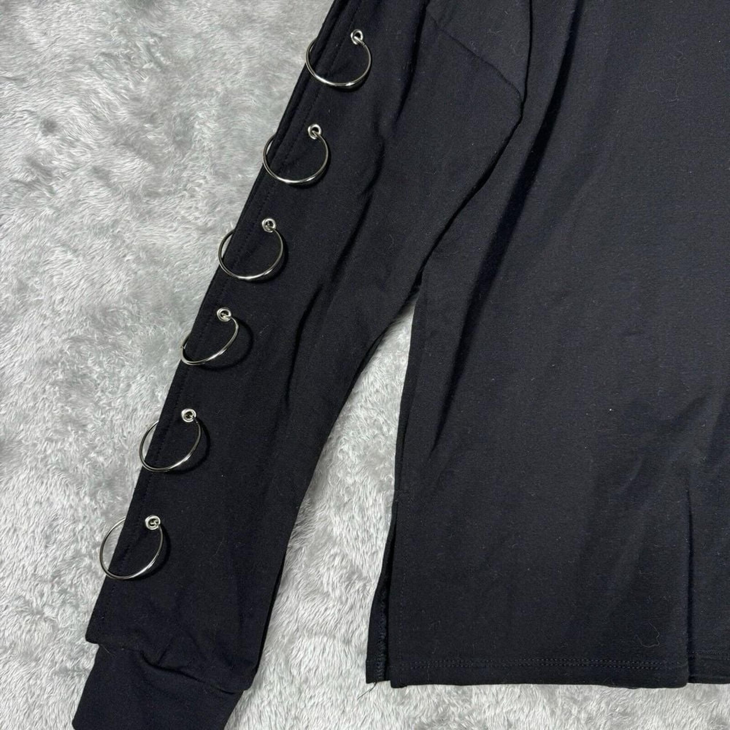American Able Shirt Womens L D Ring Sleeve Stretch Black Goth EMO Rocker Rave
