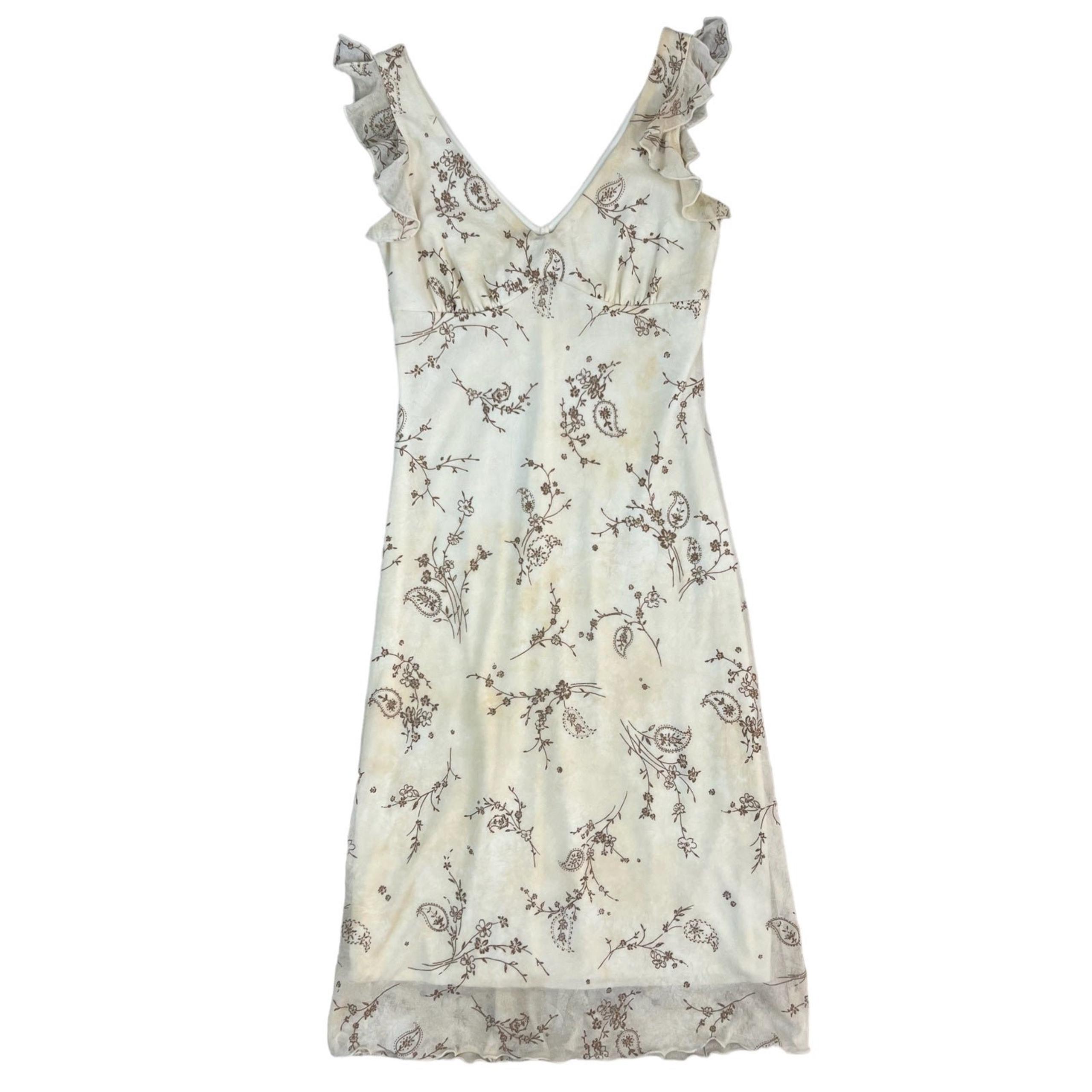 Vtg 90’s La Belle Midi Dress Cream Beige Glitter Sheer Lined Sz S