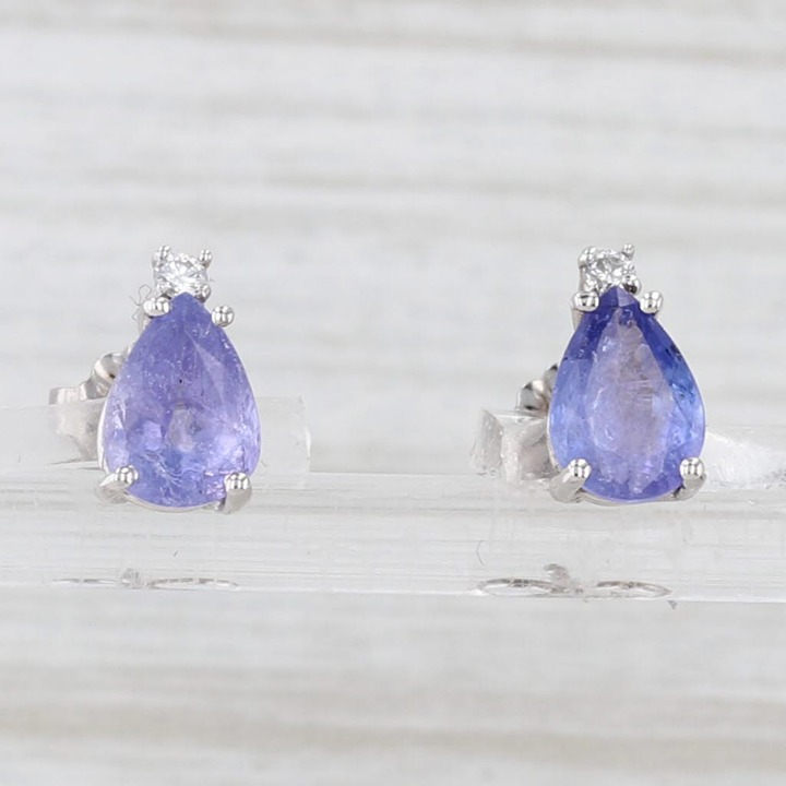 1.54ctw Pear Tanzanite Diamond Stud Earrings 14k White Gold