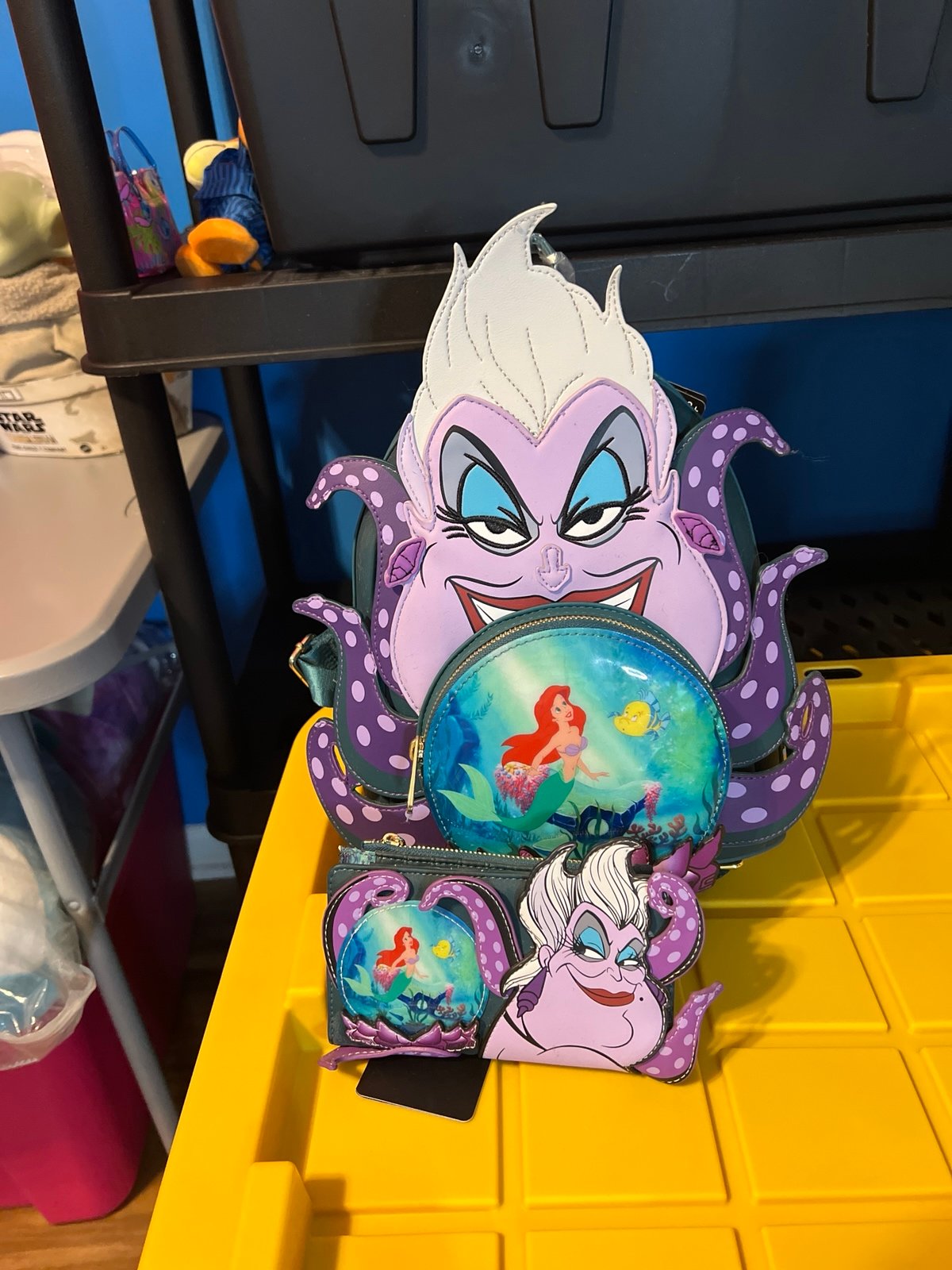 Loungefly Disney Villains Ursula Crystal Ball Mini Backpack and wallet. NWT