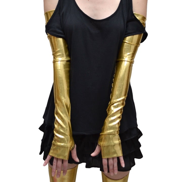 Holographic Gloves Gloves Long Arm Warmers Oil Slick Cyber Costume Wet Look Rave