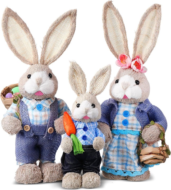 Wesiti Set of 3 Sisal Easter Bunny Decoration 13.8 9.8 Natural Easter Straw