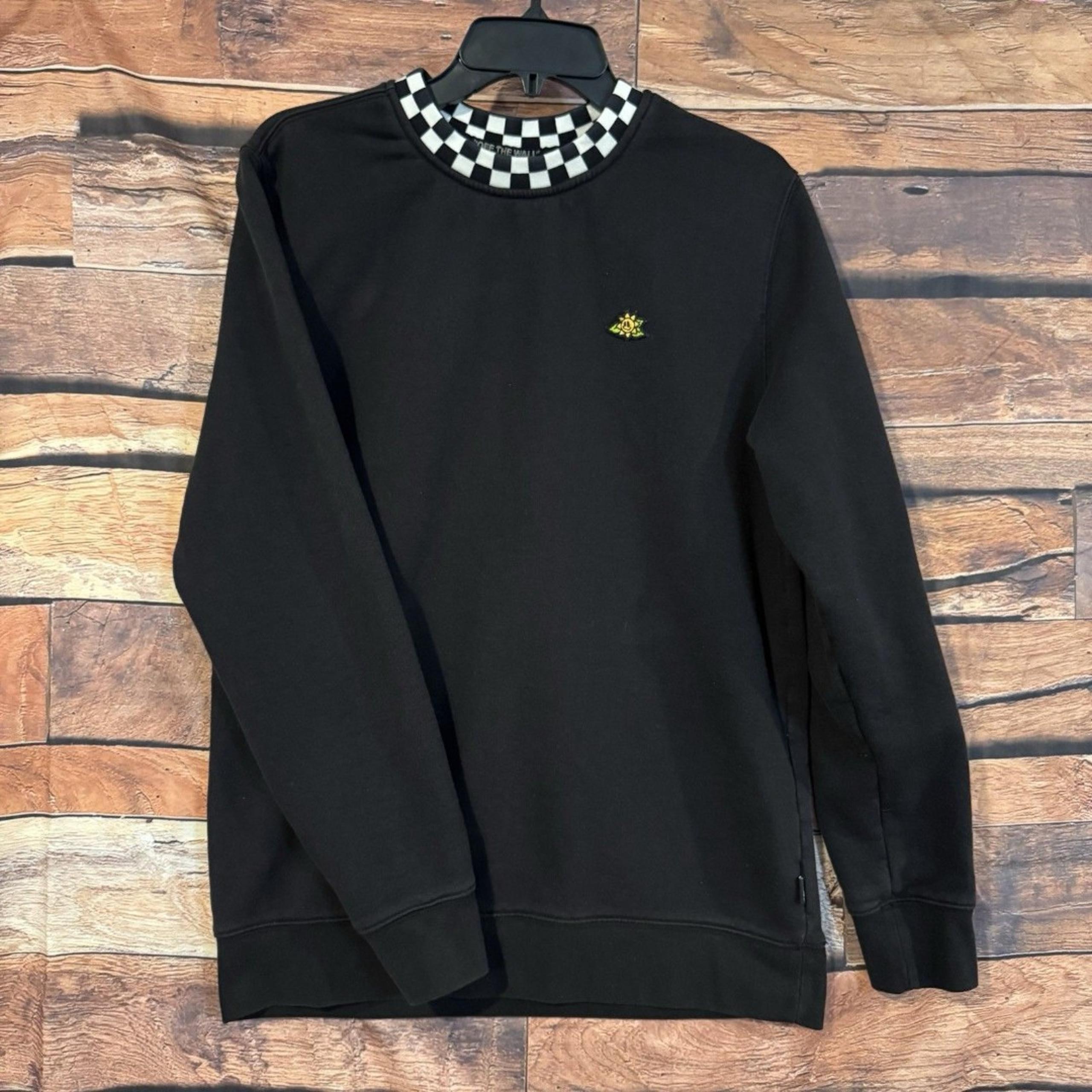 Vans Off The Wall Sweatshirt Men’s Medium Black Crew Neck Checkerboard Sun Logo