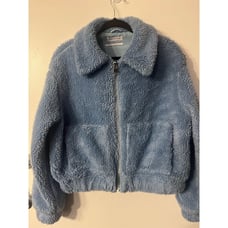 Urban Outfitters UO Teddy Bomber Blue Sherpa Full Zip Crop Jacket S