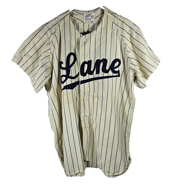 Vintage LANE Pinstripe Flannel Baseball Jersey #14 Men's Size 40 M/L Coane USA