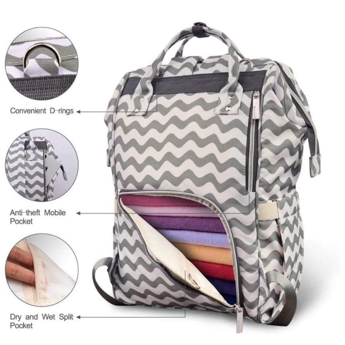 LEQUEEN Chevron Mommy Diaper Bag Backpac