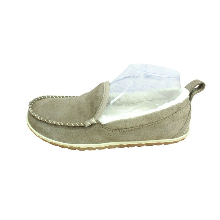 LL Bean Women's Dark Cement Suede Fleece Lined Mountain Moccasin Slippers Sz 7 M