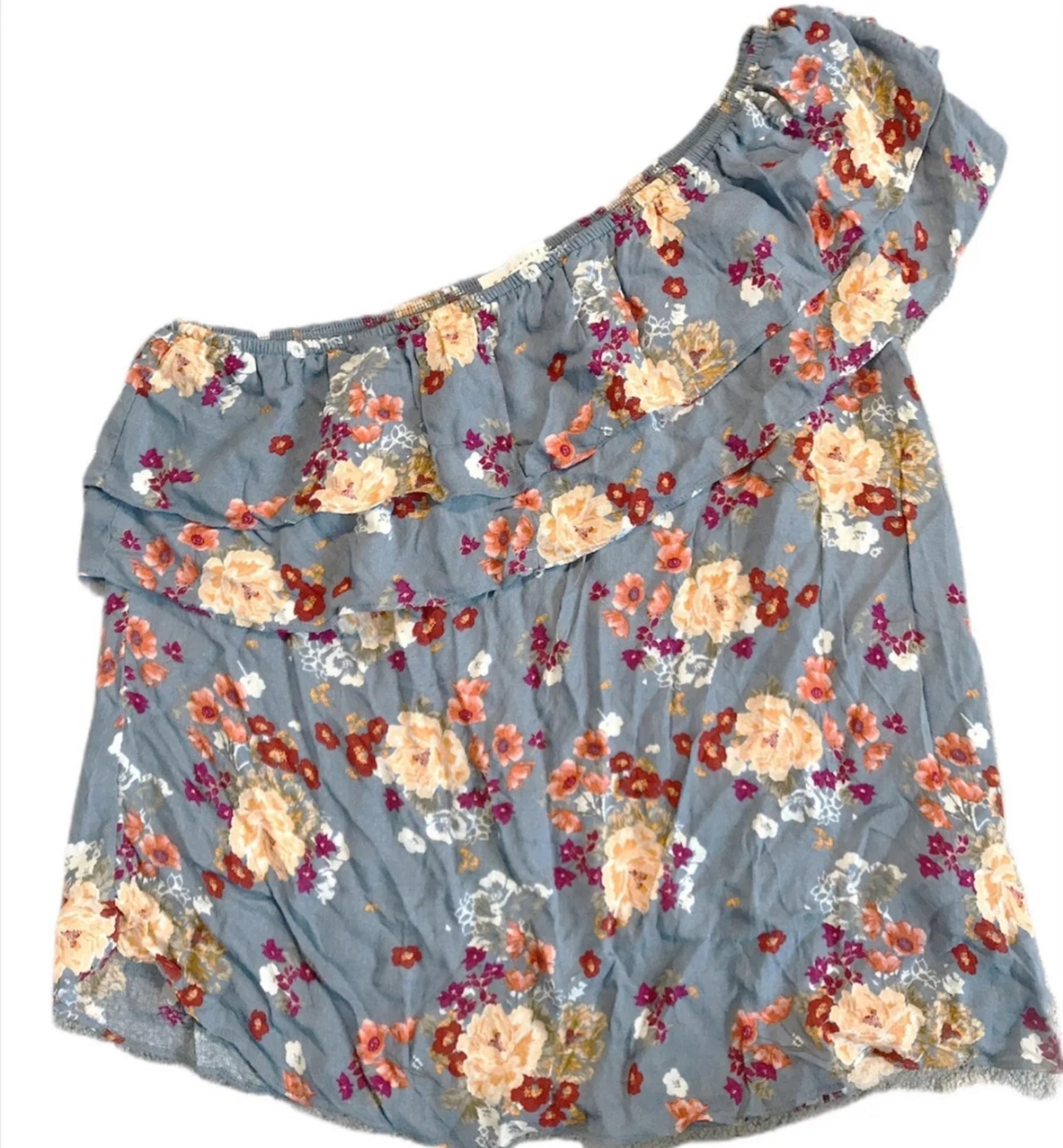 Very Cute Sociolite Large One Shoulder Ruffled Floral Rayon Top