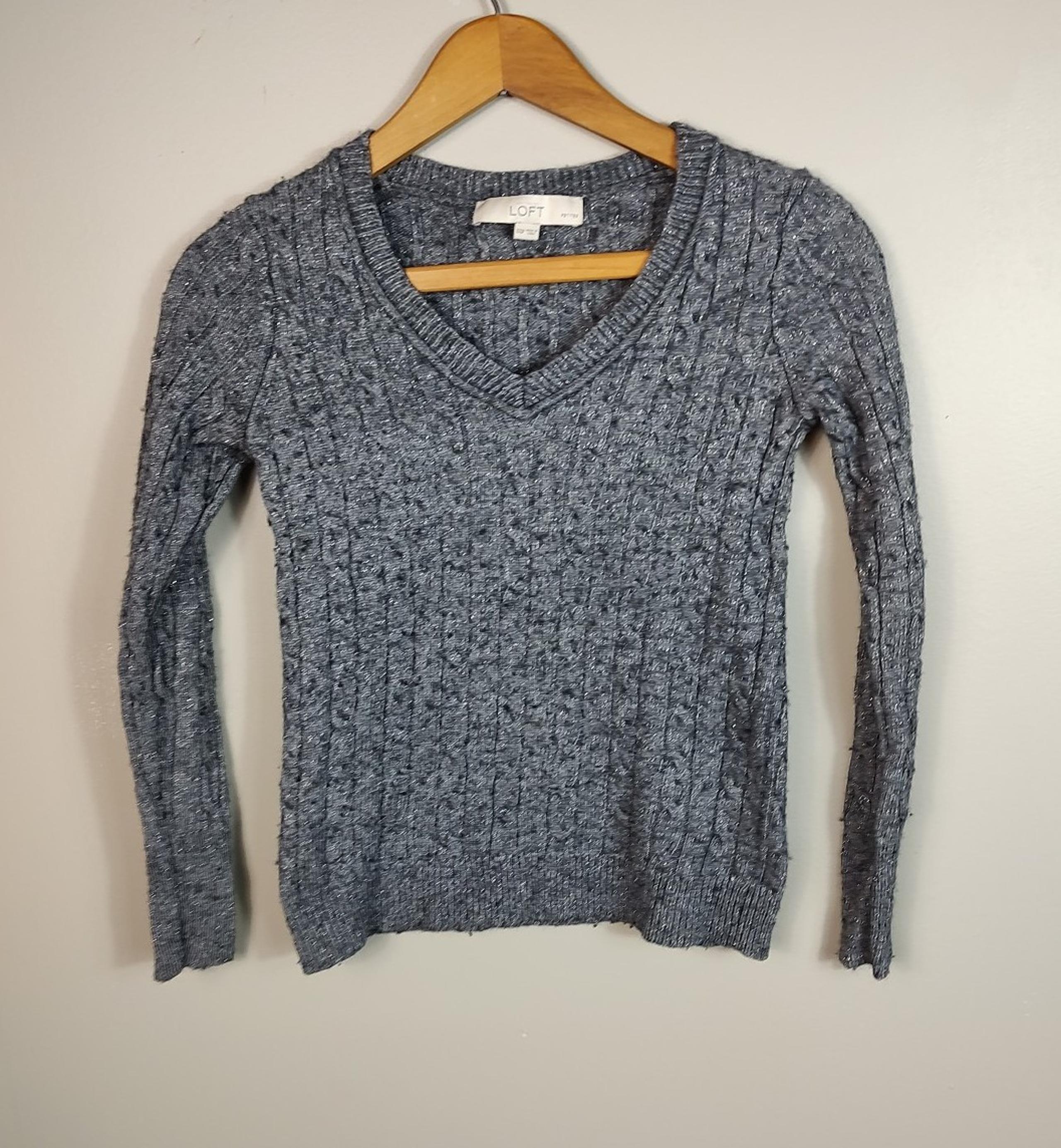 LOFT Petites Gray Wool V-neck Sweater XXSP