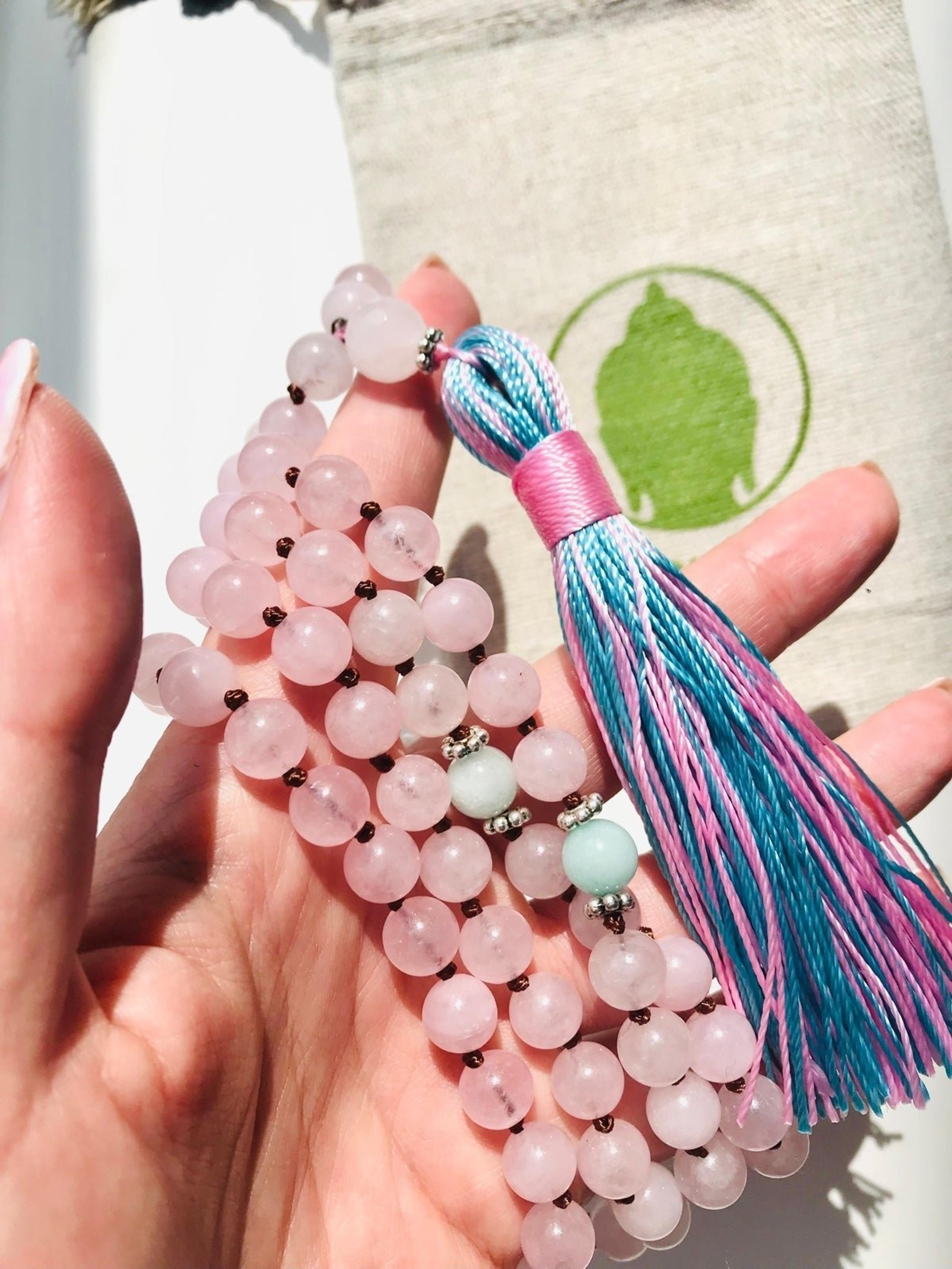 Unicorn Rose Quartz Beaded Necklace with Silk Tassel