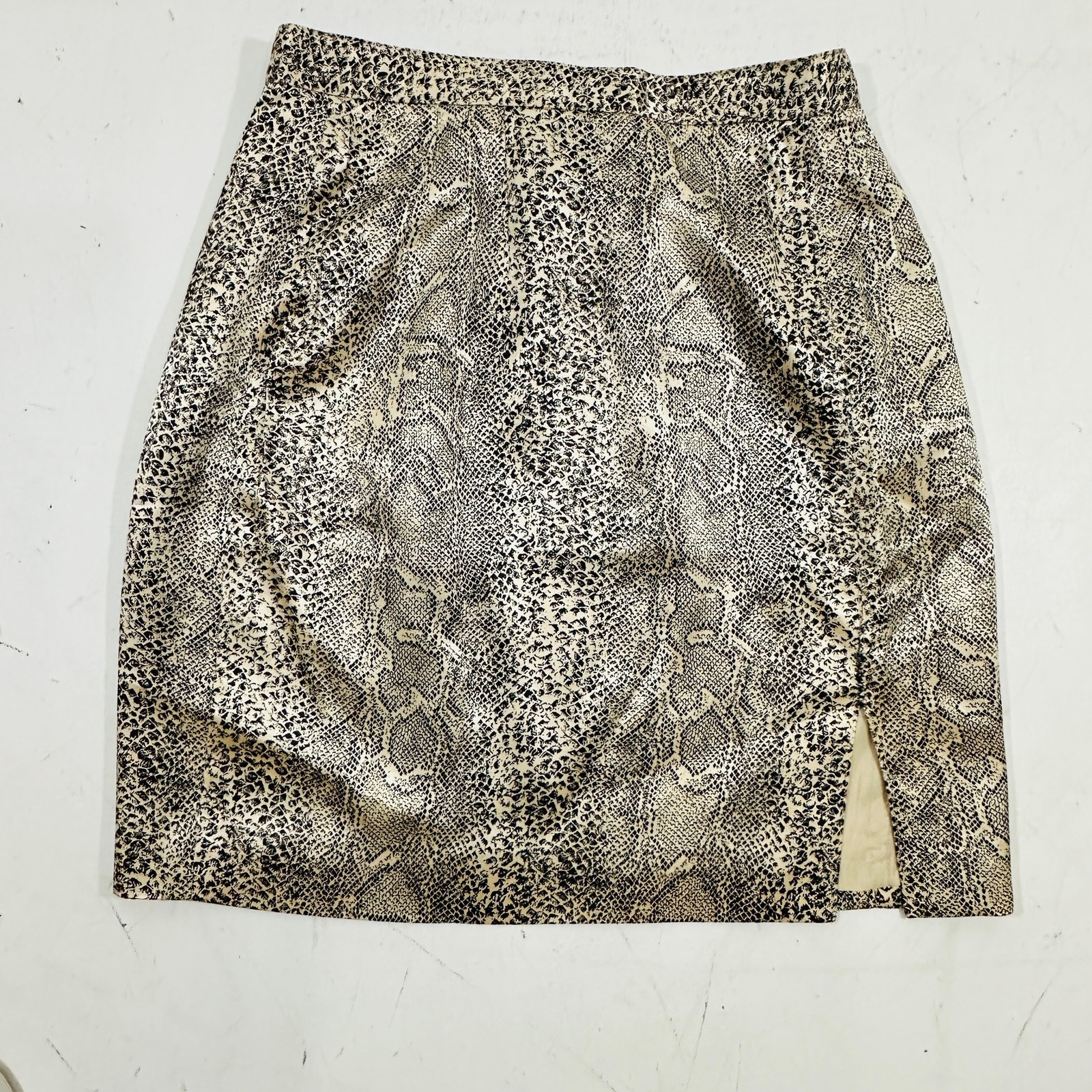 Vintage Satin Pencil Skirt Rina Rossi Rayon Python Print Mini Slit 90 Mob Wife 6