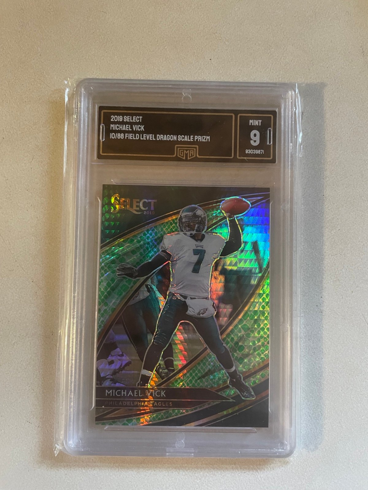 Micheal Vick numbered card 10/88 field level dragon scale prizm gma graded 9