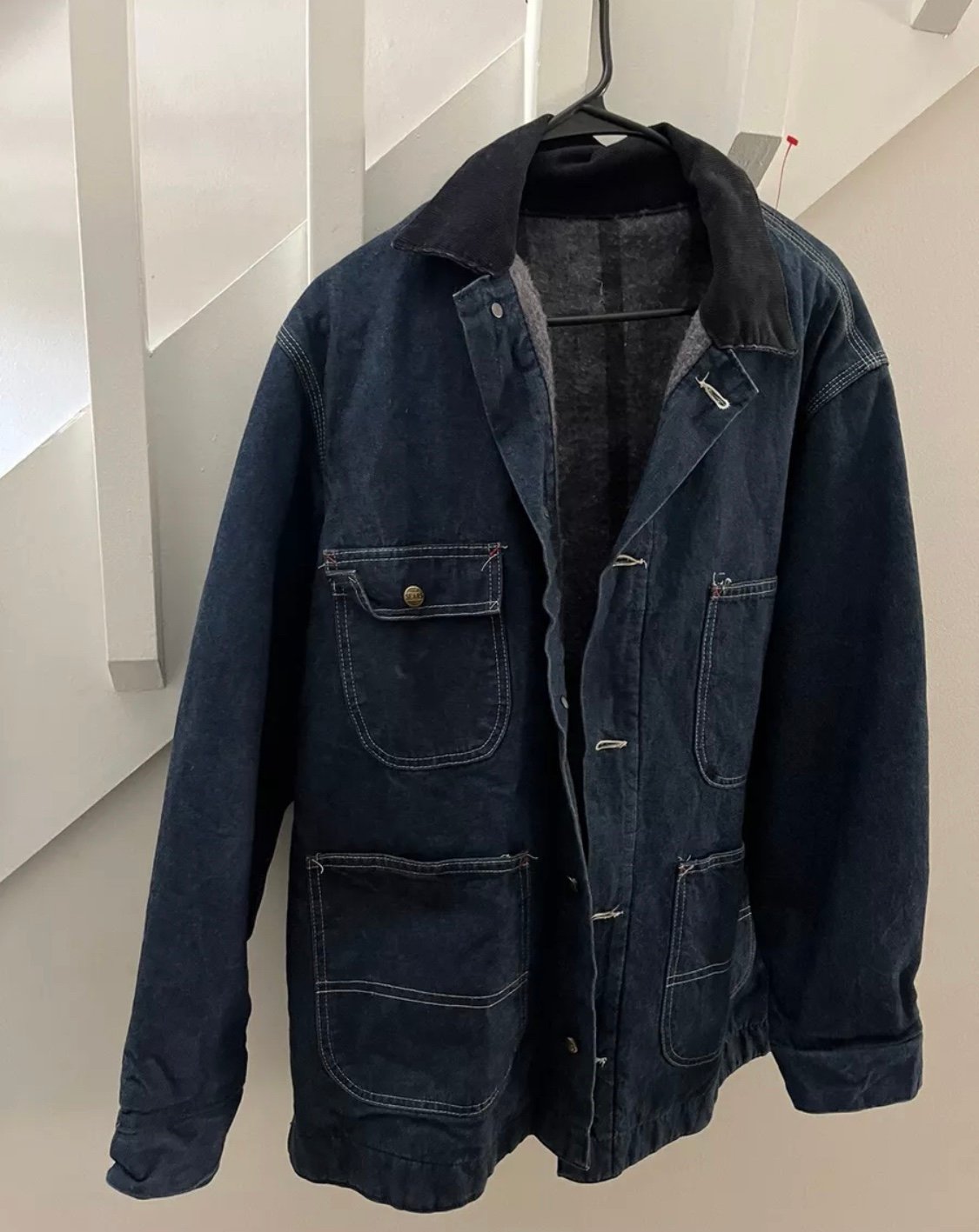 vtg SEARS work leisure denim chore jacket LARGE / XL blue blanket lined