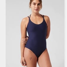 NWT Athleta Keyhole One Piece Swimsuit, M 8/10 Navy Dress Blue 511635