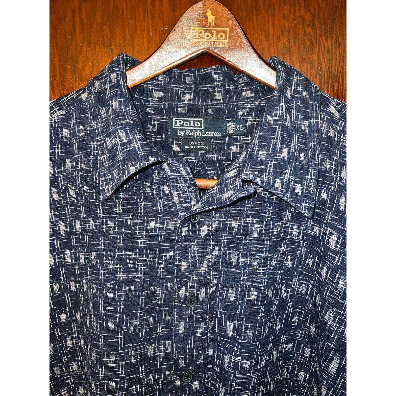 POLO RALPH LAUREN XL BLUE PATTERN PULLOVER BYRON STYLE POLO SHIRT EUC
