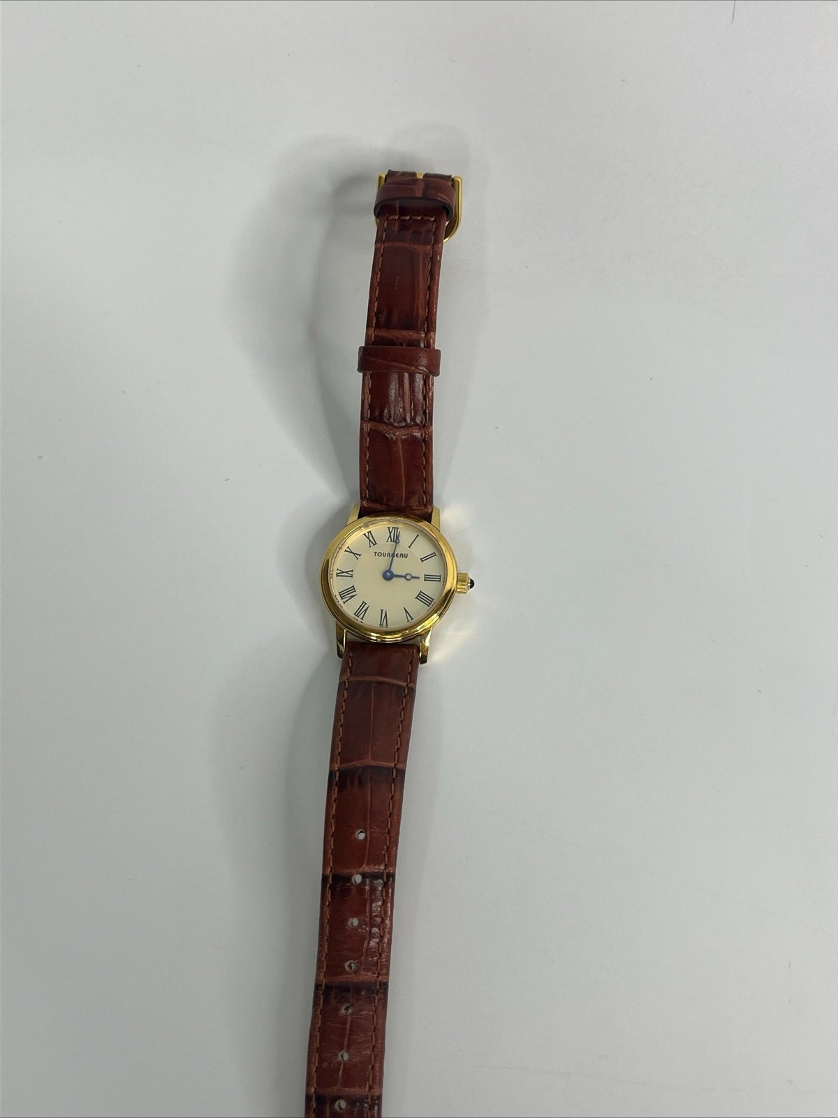 Womens Tourneau Quartz Watch Great Condition Leather Blue Crystal As Is Untested
