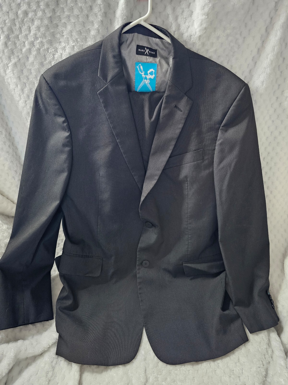 Marc Ecko Suit Men's Blazer 42R Pants 32x31 Dark Gray Dot Pattern Sports Coat