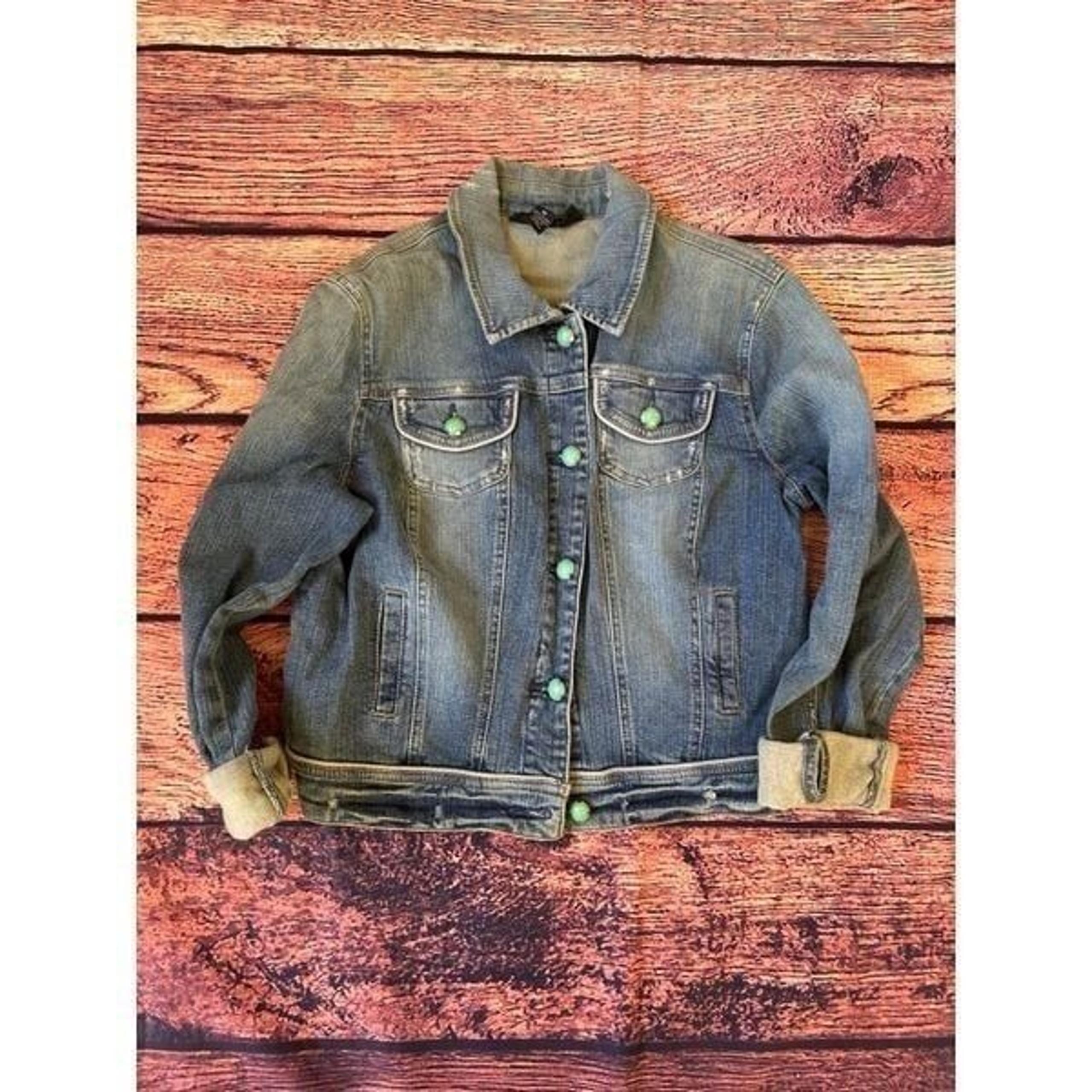INC International Concepts Womens Blue Button Front Jean Jacket Size Medium