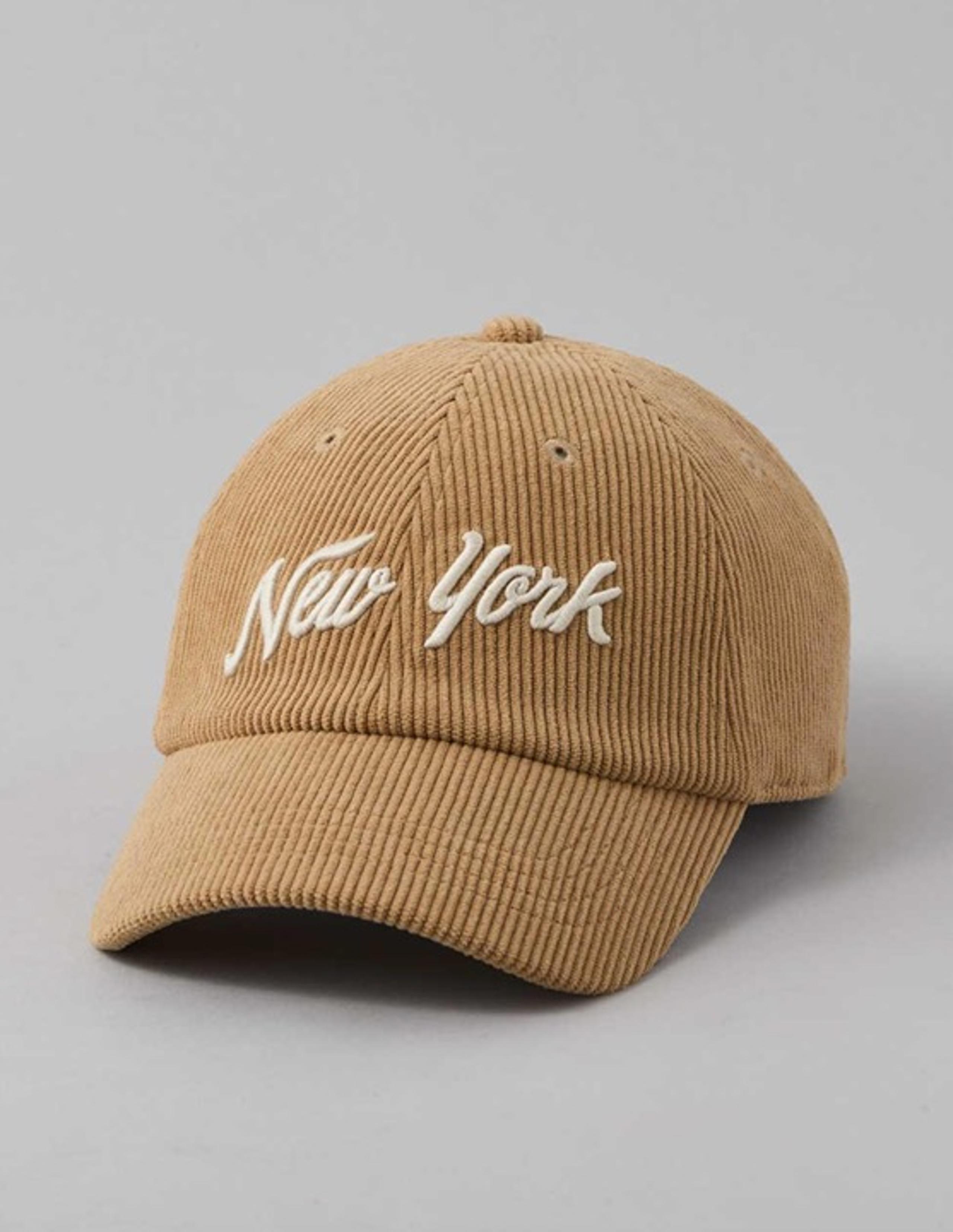 New American Eagle Women's O/S Adjustable New York Corduroy Tan Baseball Hat Cap