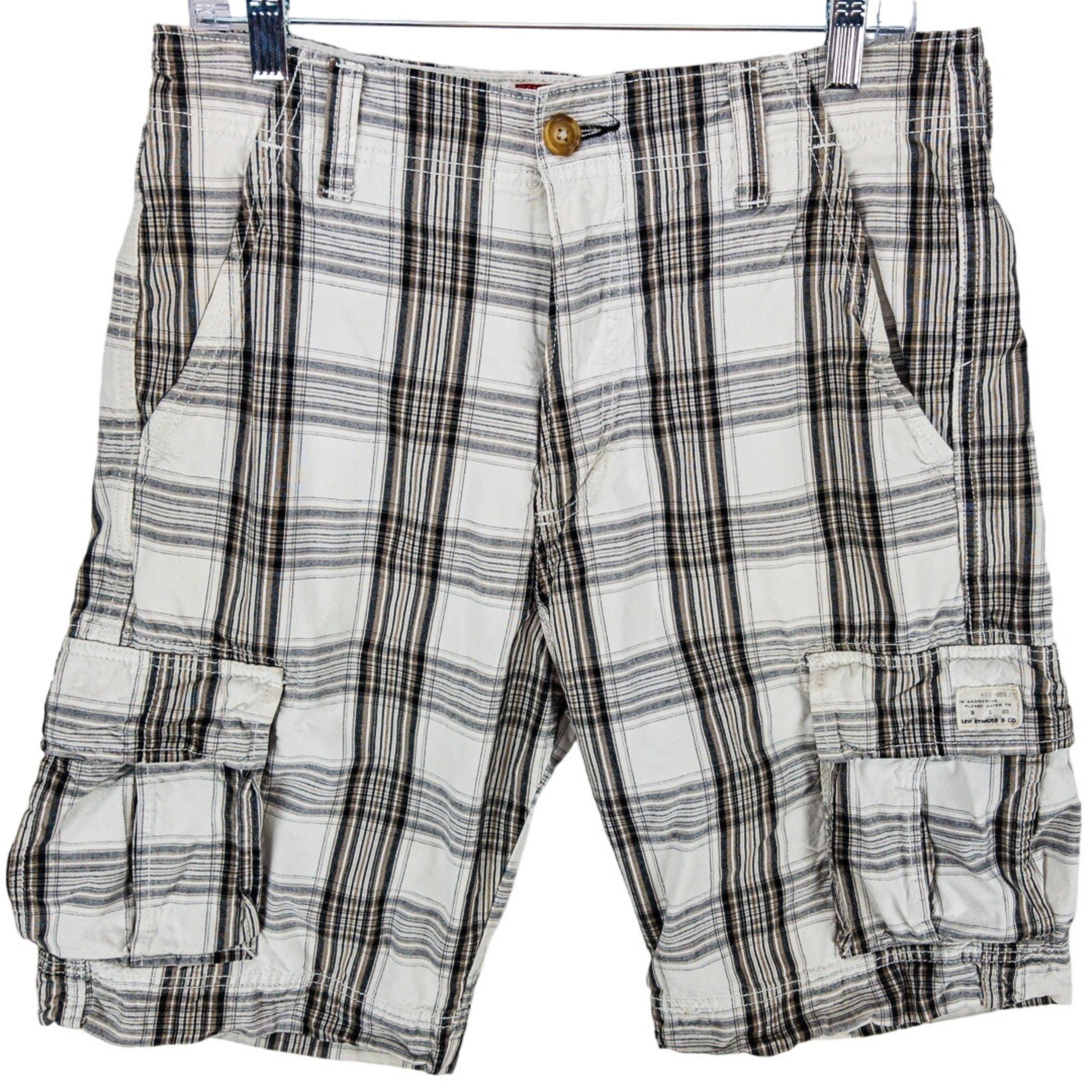 Levi's Cargo Shorts Men's Size 31W 11" Inseam Plaid White Gray Black Red Tab