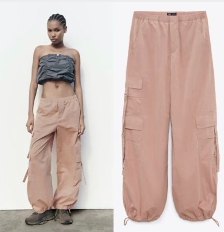 NWT Zara nylon blend parachute pants clay