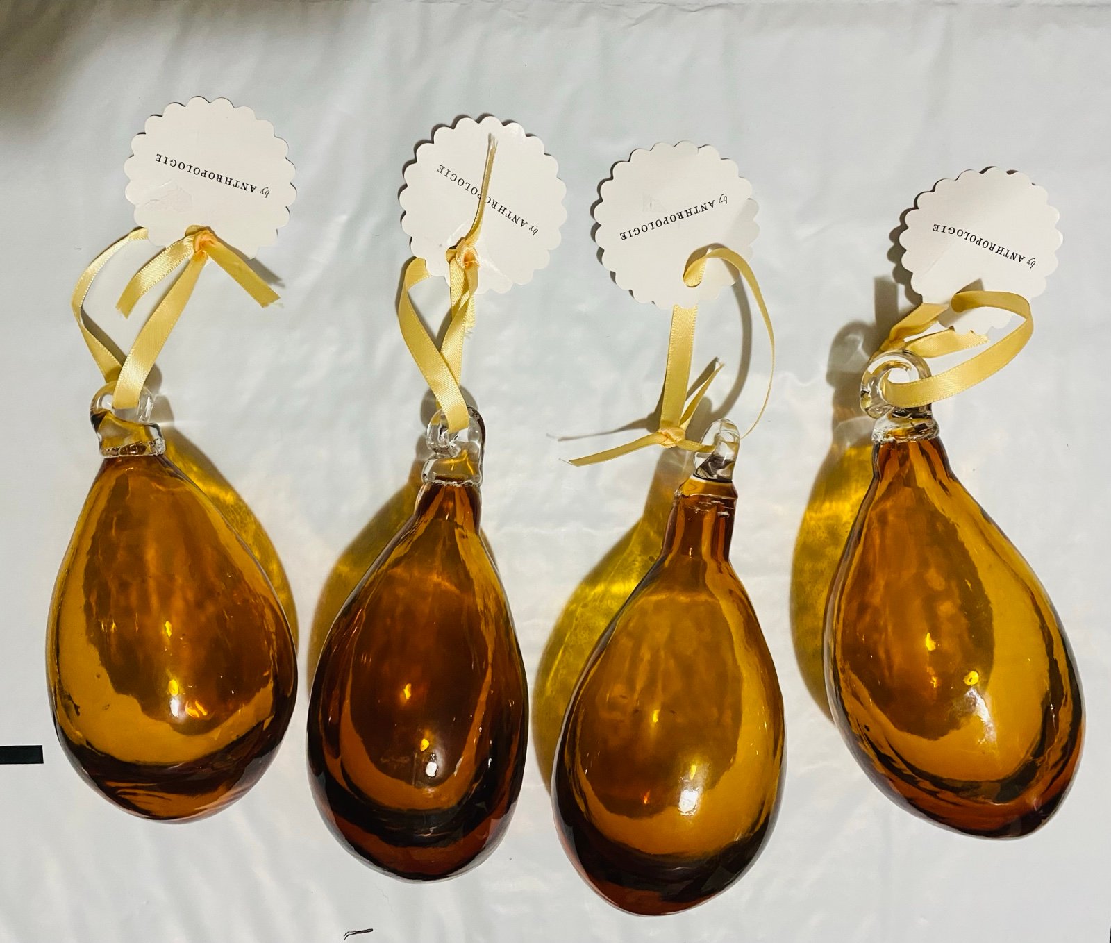 Anthropologie Holiday Glass Greta Amber Teardrop Ornament Rare Lot