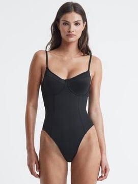 Good American Black 1pc Compression Slimming Swimsuit L