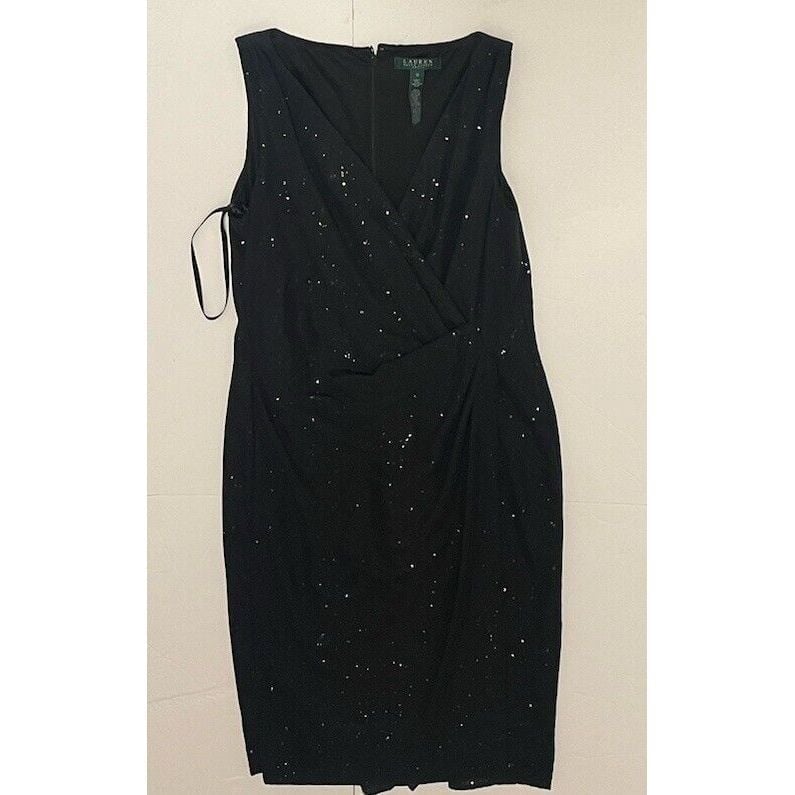 Ralph Lauren Sequin Classy Size 12 Black Long Formal Evening Gown Dress