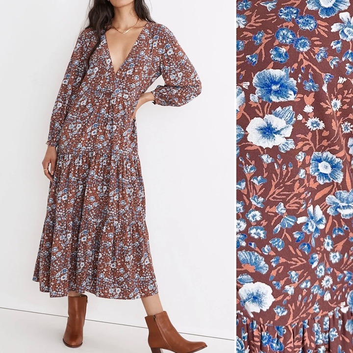Madewell Challis Wrap Midi Dress Tiered 3/4 Sleeve Woodland Floral XS NWT