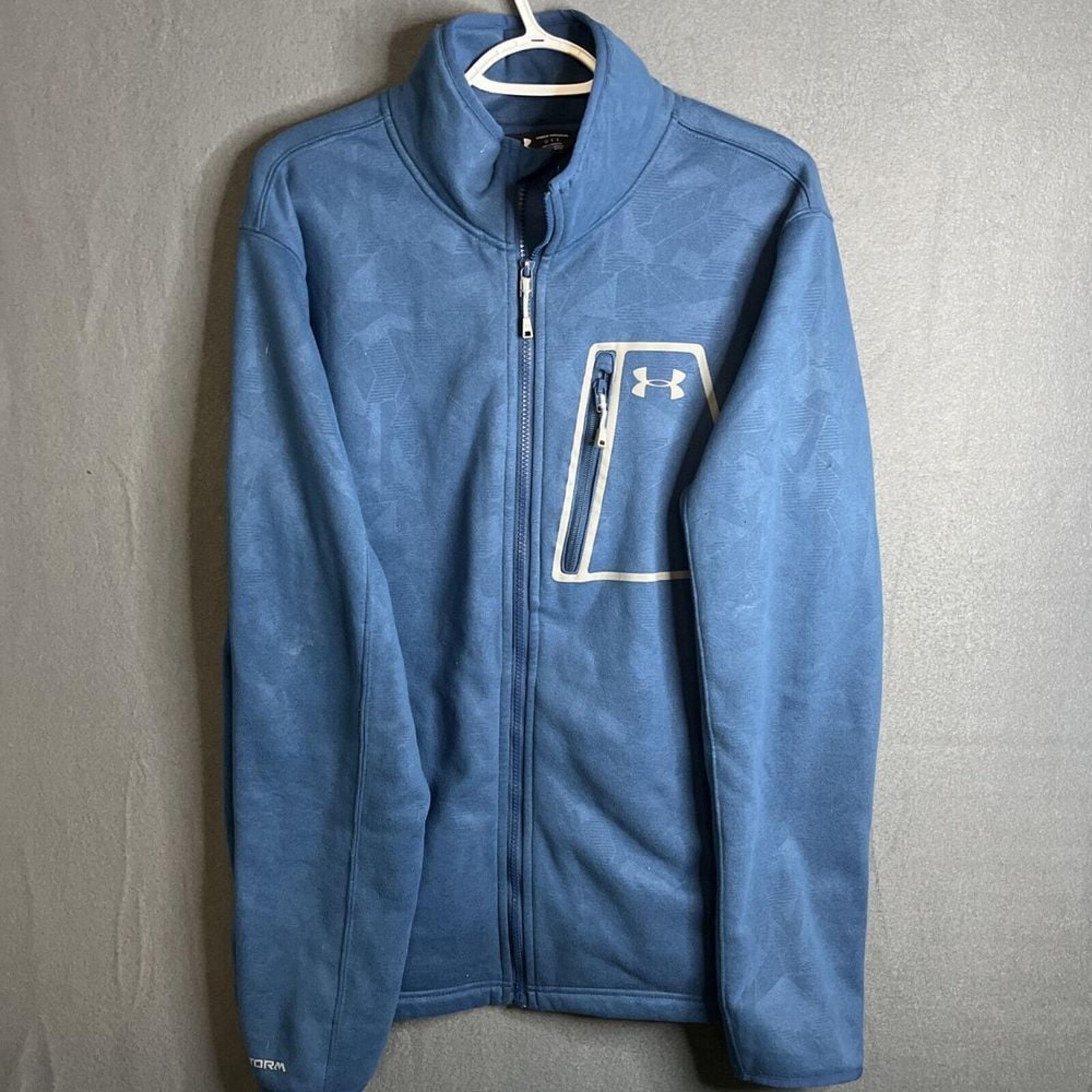 Under Armour Mens Blue Fleece Sweater Storm Mock Neck Size Large Jacket