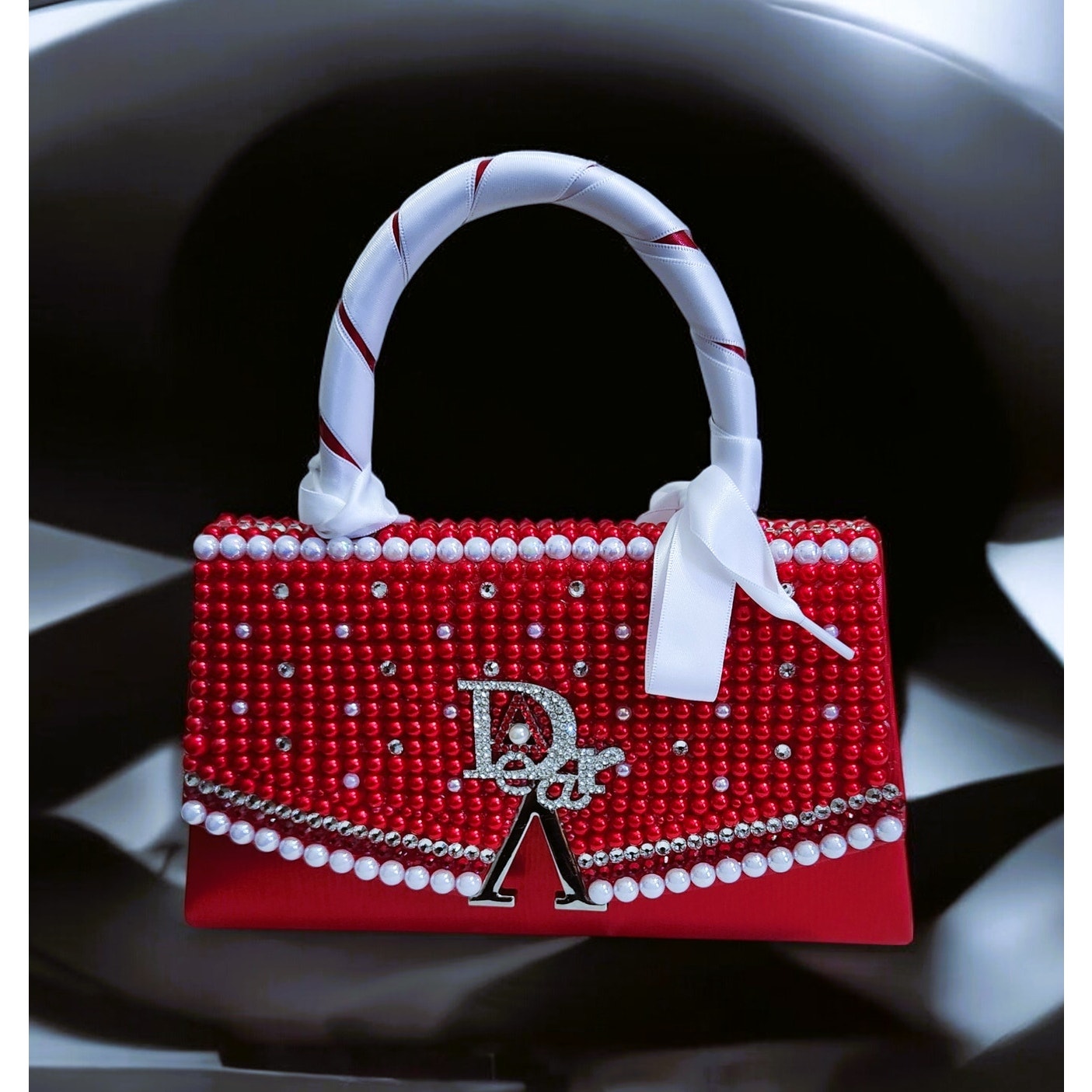 Delta Sigma Theta Women Red Purse Design Rhinestone & Pearls